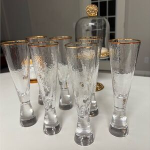 7 Elegant Champagne Flutes Gold Rimmed Glass Set